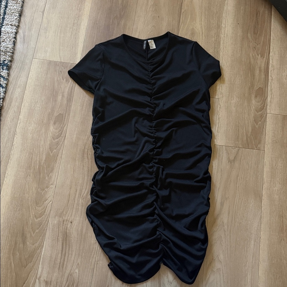 H&M Black Ruched Mini Dress